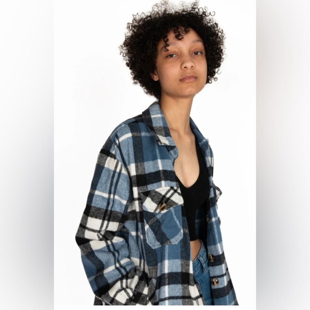 Zara Blue and White Plaid Utility Jacket - Picture 1 of 8